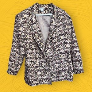 Vintage Robert Stock Aztec/Tribal Design 100% Silk 80s Blazer